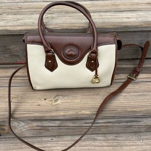 Dooney & Bourke Cream and Brown Pebble Leather Satchel with Gold Hardware
